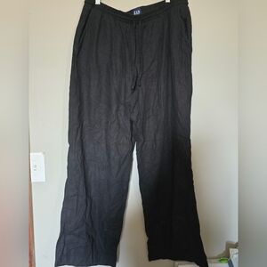 GAP Black Women's Drawstring Linen-Blend Wide Leg Pants